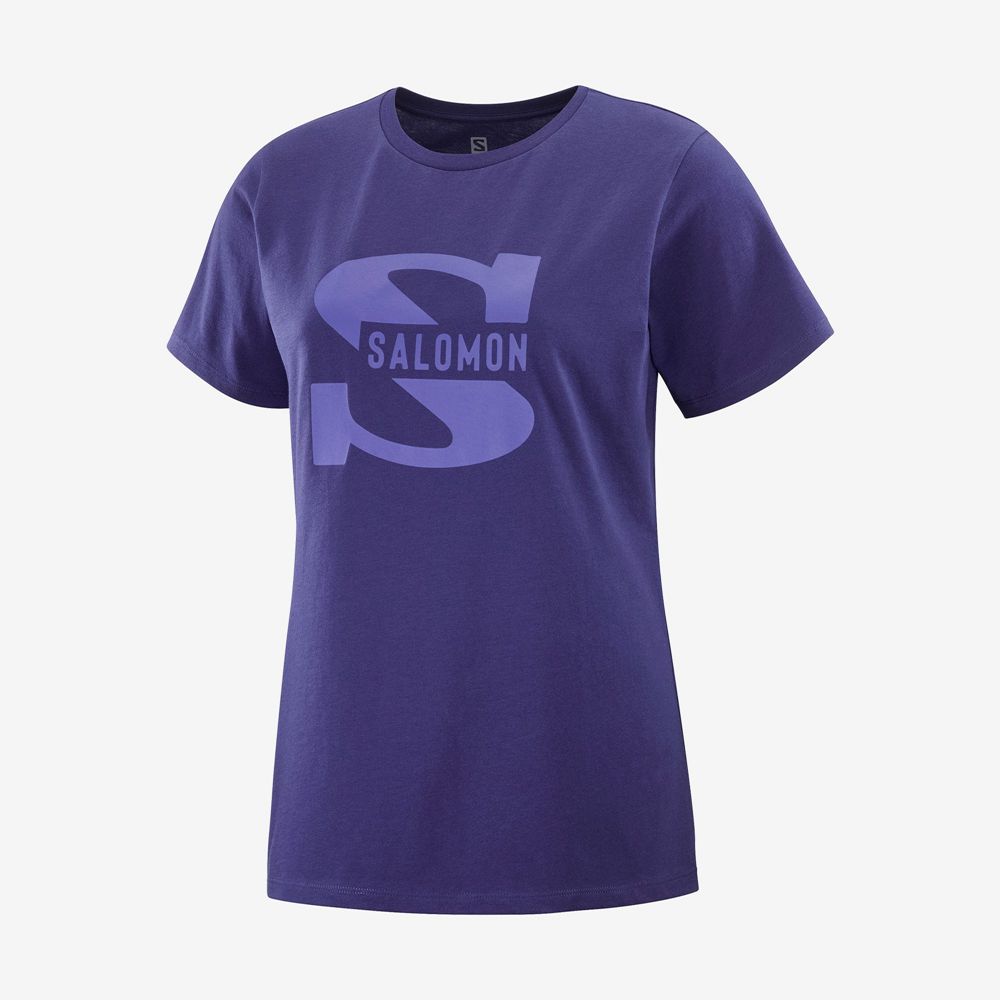 Salomon Singapore Womens T-shirts - OUTLIFE BIG LOGO Purple | 86052-PYFC